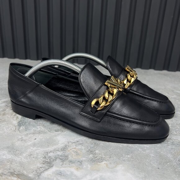 Louis Vuitton Gold V Chain Flat Loafers Black Leather 4 UK or 7 US or 37 EUR - Picture 5 of 12